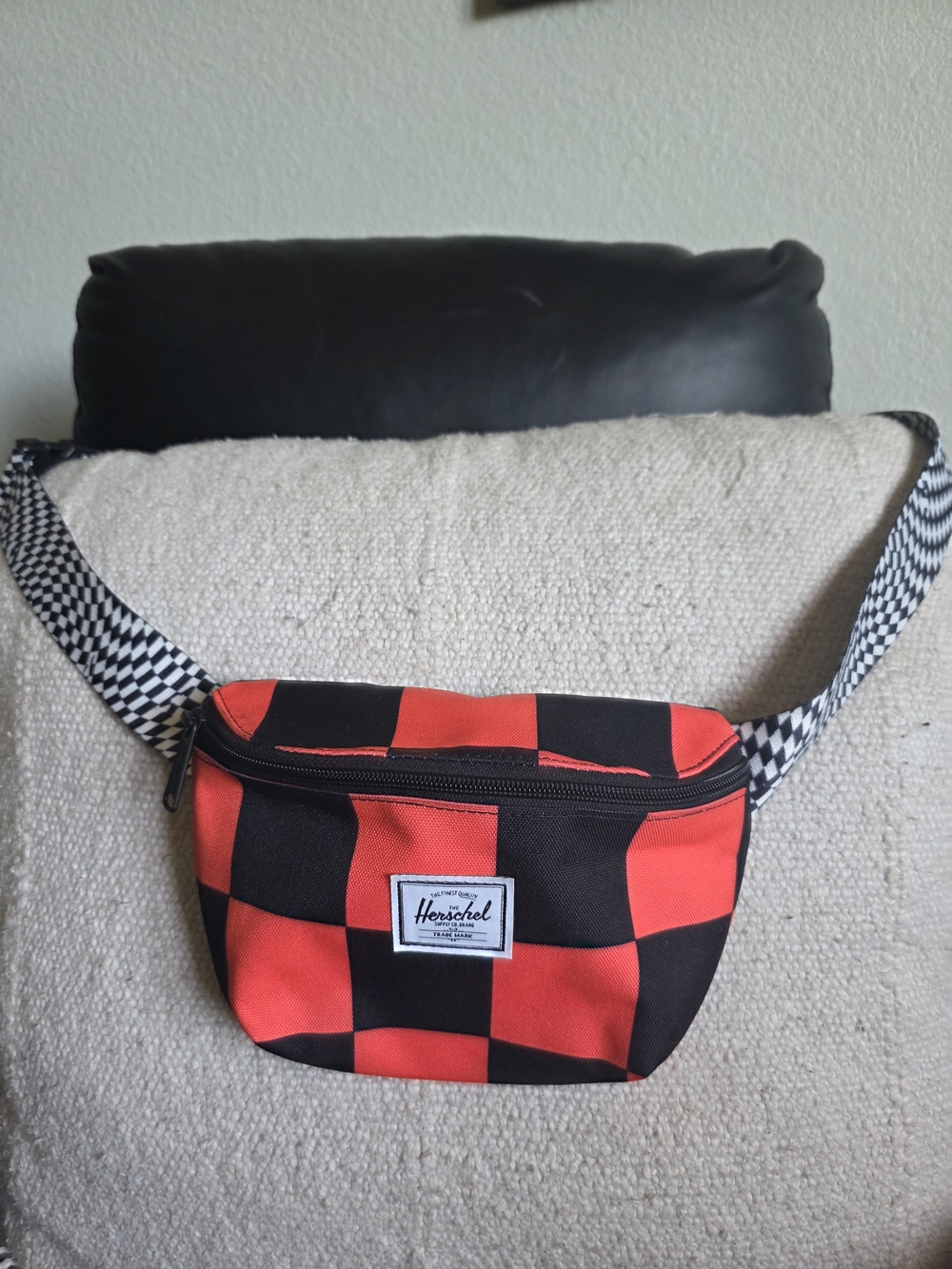NWOT Herschel Red & Black Checker Belt Bag